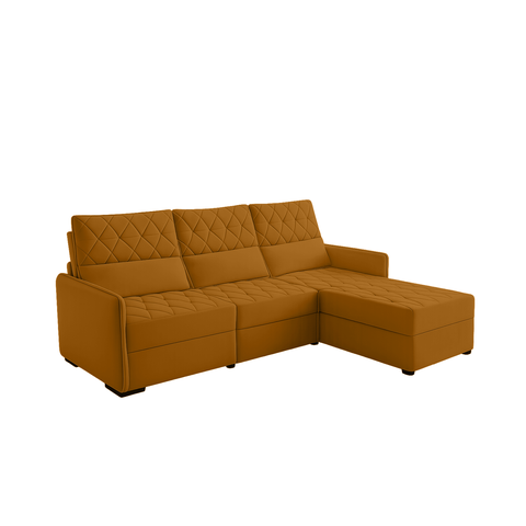 Sofá Fixo com Puff 3 Lugares Veludo Soft 230cm Conforto Plus Sofisticato - Terracota