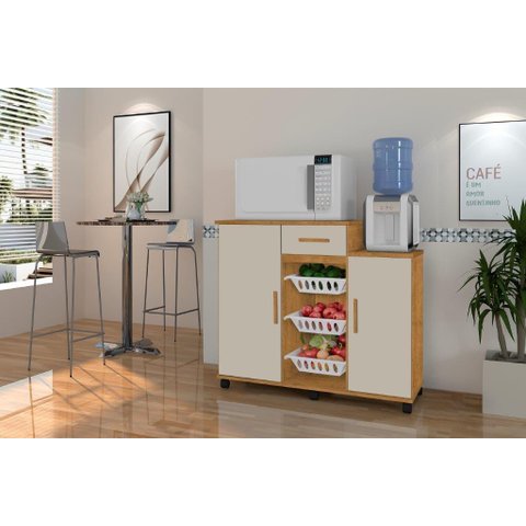 Balcão Fruteira Es com Rodízios Cor Ipê / Off White