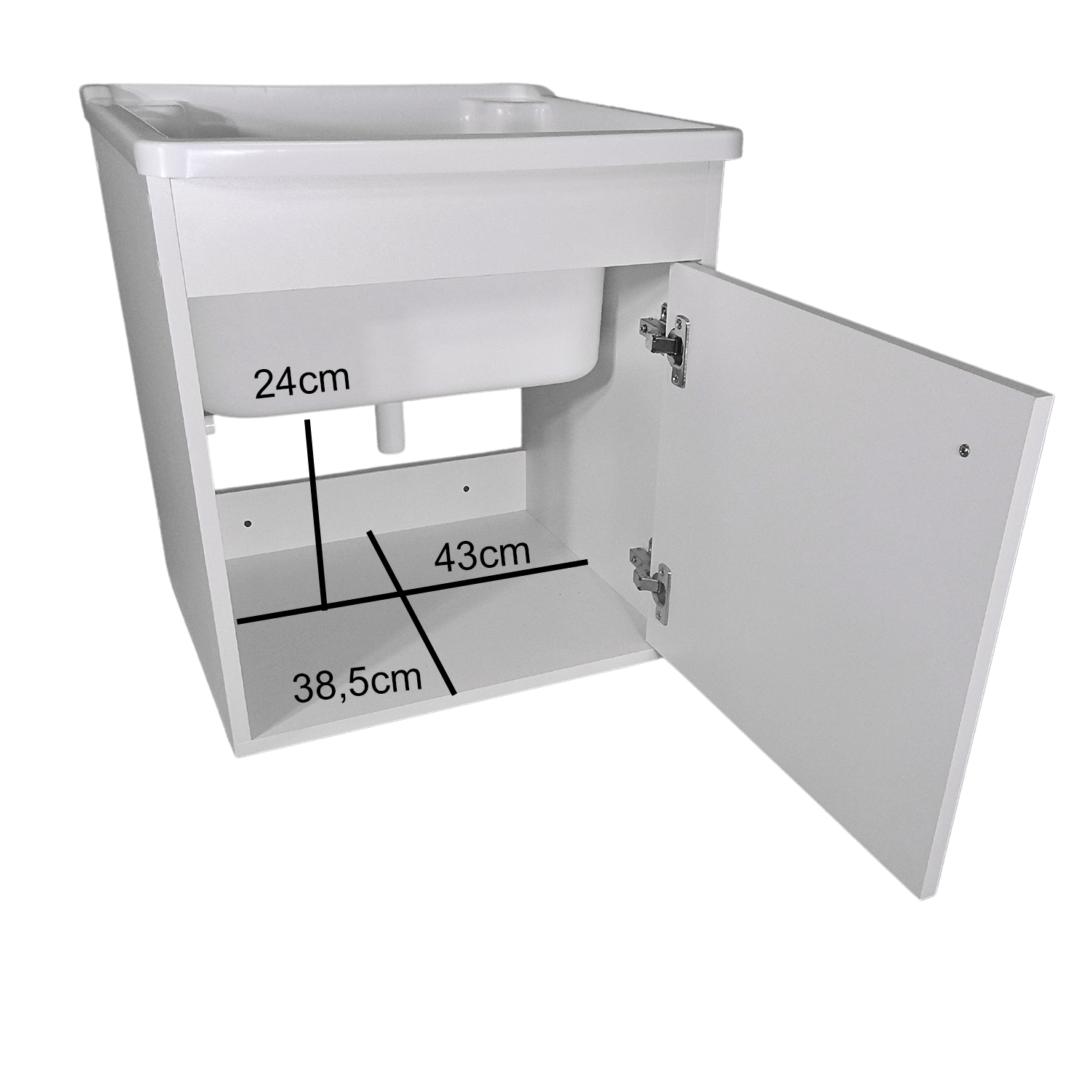 Tanque de Lavar Roupa 26l Suspenso com Gabinete 46cm Montado Tanque: Branco - 2