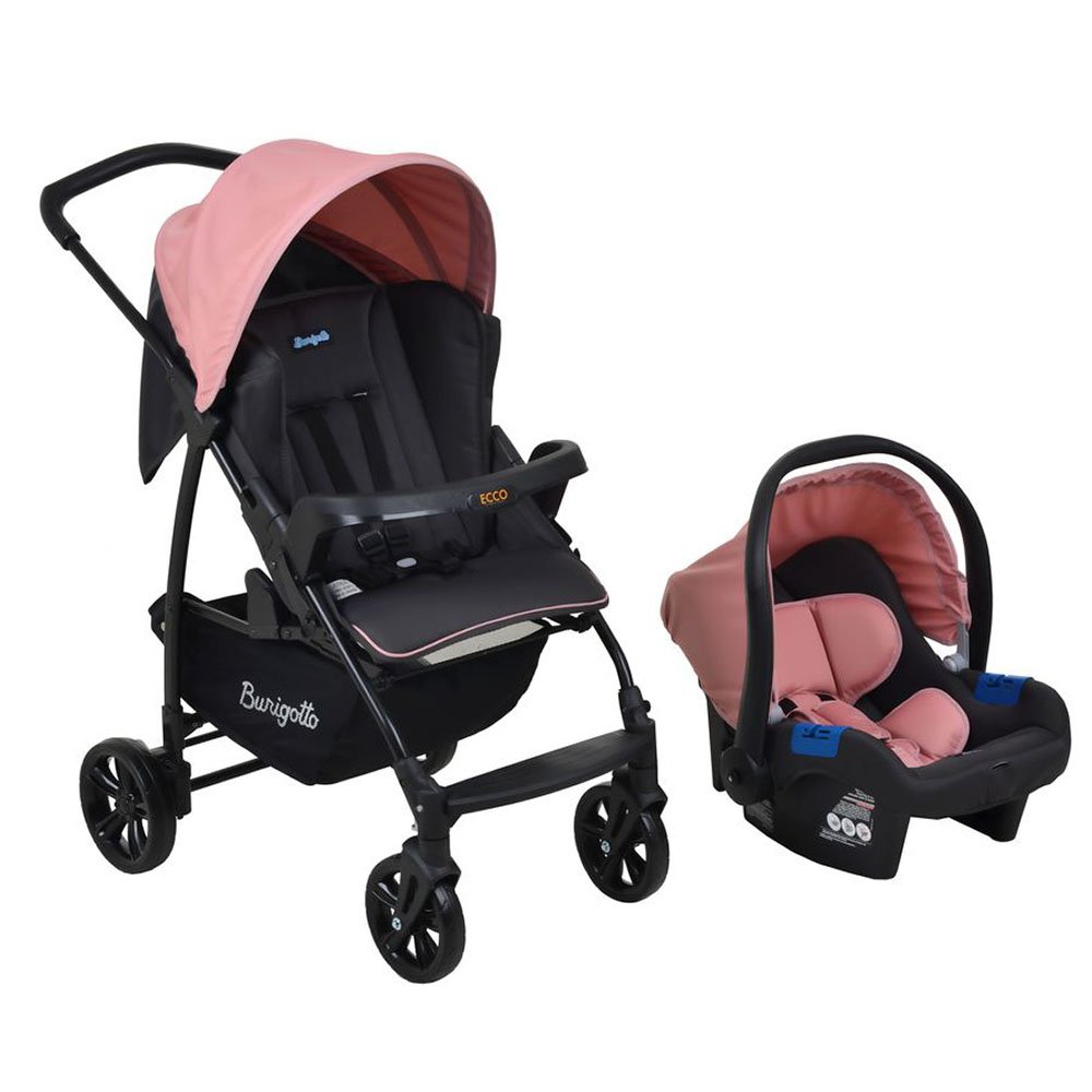Travel System Burigotto Carrinho de Bebê com Bebê Conforto Ecco + Touring X Rosa