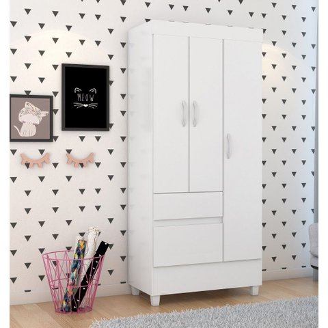 Guarda Roupa Flex Solteiro Wind 3 Portas com Nichos e Cabideiro - Branco/rosa Demóbile