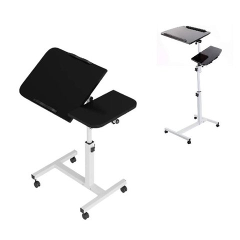 Mesa Notebook Dupla Articulada Ajustavel com Rodinhas MDF Moderno Preto