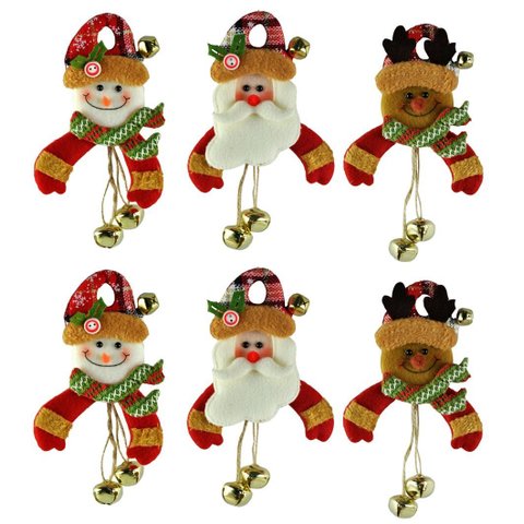 Kit 6 Bonecos Natal Pelúcia Guizo Rena, Papai Noel e Boneco Neve 17cm Enfeite Árvore - Master Christ