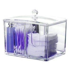 Porta Algodão Multiuso Tampa Protetora Organizador Compacto Plástico Transparente Banheiro