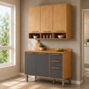 Ver imagem 1 de Cozinha Modulada Compacta 2 Peças 6 Portas MDF 120cm Malta Espresso Móveis Cinza/Amêndoa/Platina
