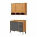 Ver imagem 2 de Cozinha Modulada Compacta 2 Peças 6 Portas MDF 120cm Malta Espresso Móveis Cinza/Amêndoa/Platina