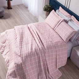 Capa para Edredom Duvet Cama Casal Queen Algodão 150 Fios Essencialle:Grid Marinho - 6