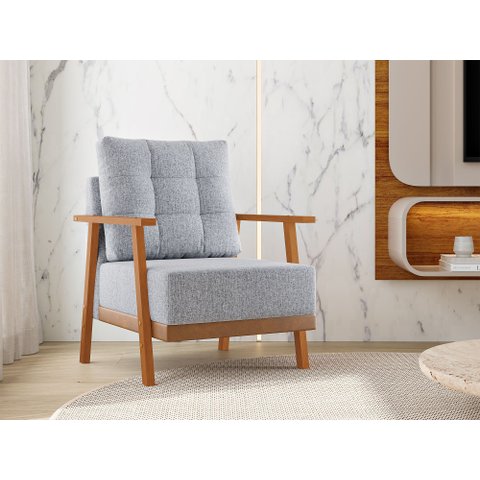 Poltrona Linho Cinza Decorativa Confortável e Moderna Parma