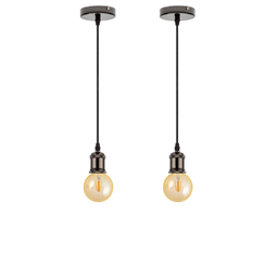Kit 2 Luminária Pendente Retro Vintage De Metal E Fio PP Com Lâmpada Formato Globo Com Filamento Led - 2
