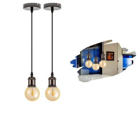 Kit 2 Luminária Pendente Retro Vintage de Metal e Fio Pp com Lâmpada Formato Globo com Filamento Led