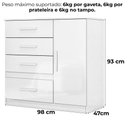 Ver imagem 3 de Comoda Venus 4 Gavetas 1 Porta 98 Cm Branco Flex Moval