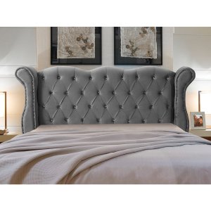 Cabeceira Cama Box King Size Estofada Luxo Madeira Safira:cinza