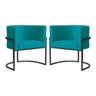 Kit 02 Poltrona Reforçada Pé Metálico Preto Azul Turquesa - 1