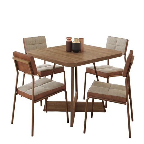 Conjunto Sala de Jantar 4 Cadeiras Sydney Carraro Nogal
