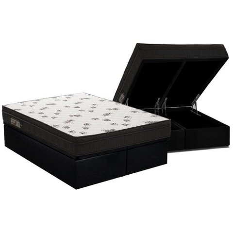 Cama Box Baú King: Colchão Espuma D45 Ortobom Light Saúde OrtoPillow + Base CRC Courano Black(