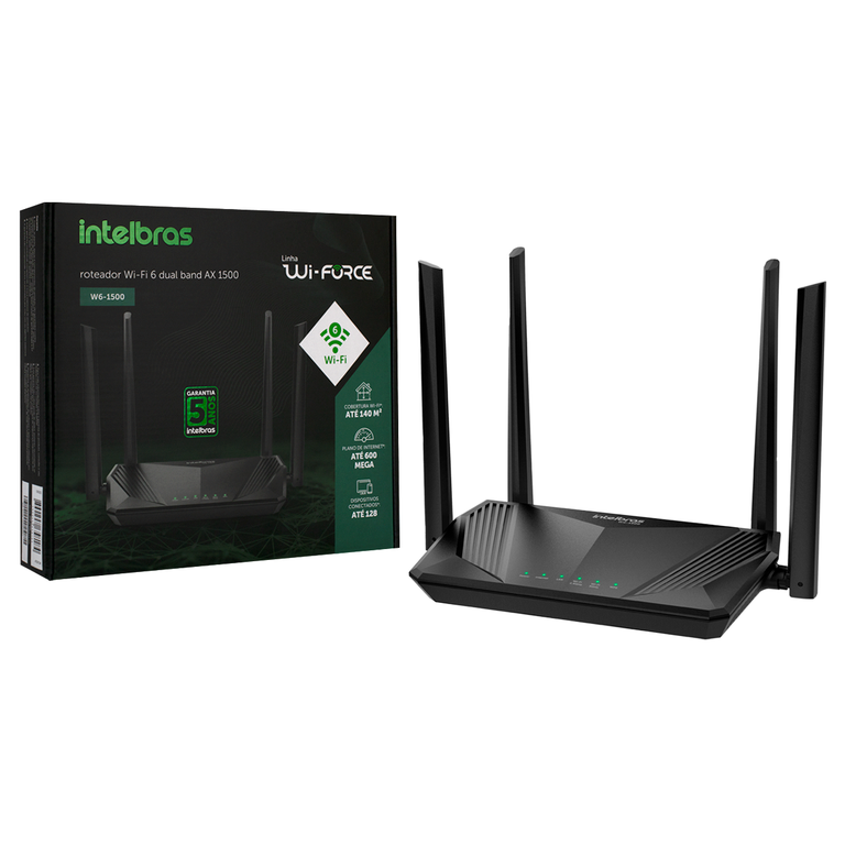 Roteador Mesh Wireless Repetidor Wifi 6 Intelbras Wi-Force W6-1500 Dual Band AX1500 600 Mega