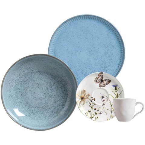 Aparelho de Jantar 16 Peças Cerâmica Porto Brasil Mesa Posta Bio Breeze Encanto