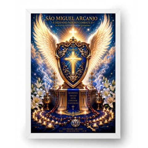 Quadro Escudo Celestial da Quaresma de São Miguel 40x60cm Moldura Branca