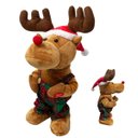 Ver imagem 5 de Rena Natalina Musical Dançarina Boneco de Natal Roupa Xadrez Decoraçao Mesa Estante Sala Escritorio 