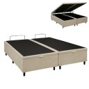 Ver imagem 3 de Cama Box Baú Casal 138x188cm, Base Bipartida Reforçada, Corino Bege, Montagem Não Necessária
