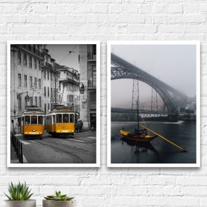 Kit 2 Quadros Portugal Amarelos 45x34cm:Madeira preta