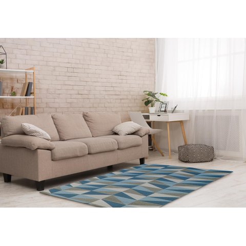 Tapete Para Sala ou Quarto 2,50M x 1,32M Antiderrapante Miami Ladrilhos Azul