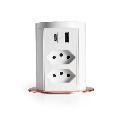 Torre De Tomada Com Indução 2 Tomadas 10A 2usb A + C  Branco Cobreado