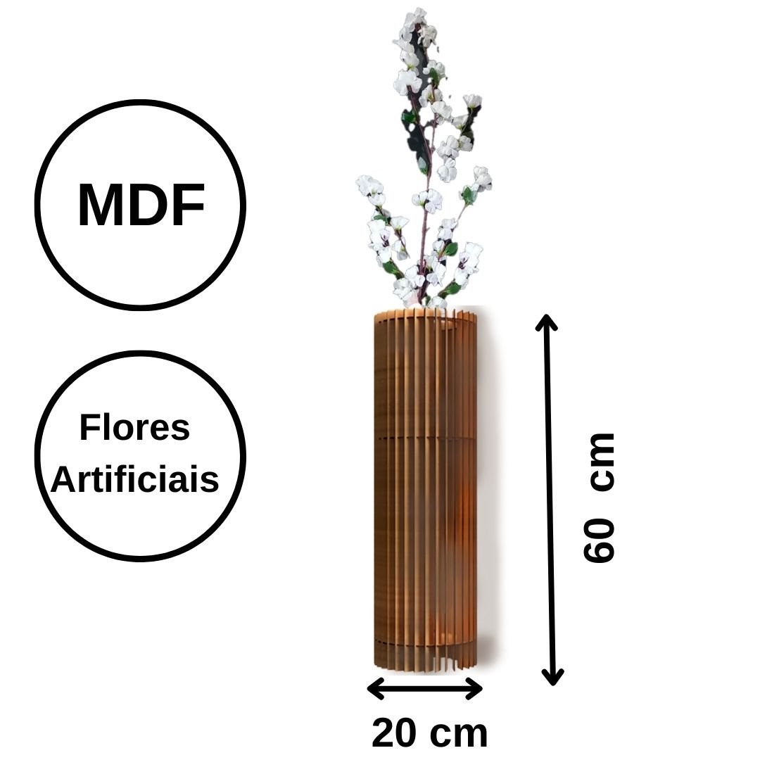 Vaso de Chão Decorativo Grande Torre -:mdf Cru/60x20cm - 3