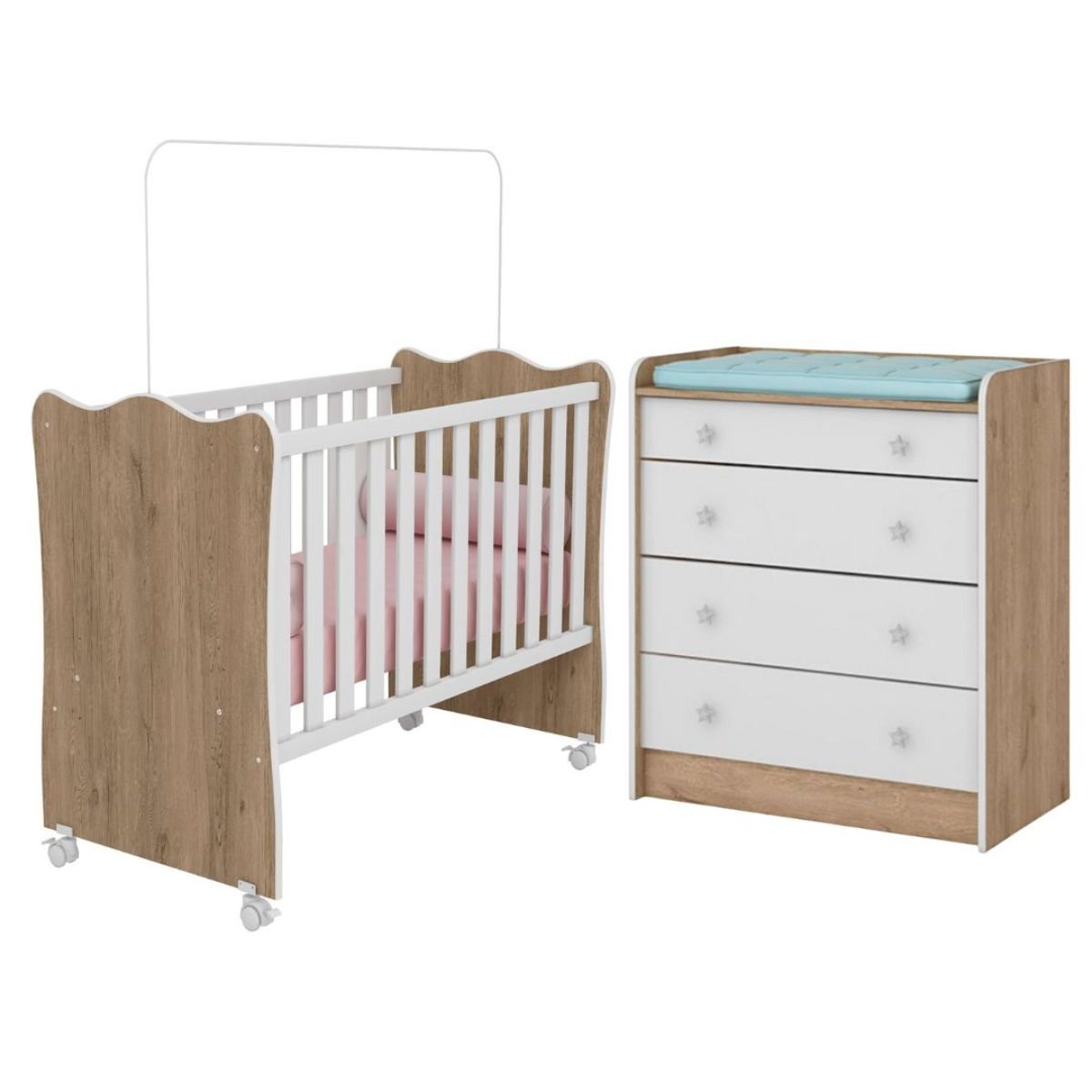 Berço Mini Cama e Cômoda Infantil Com Trocador Isabella:Carvalho ...