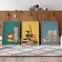 Ver imagem 1 de Kit 3 Quadros Decorativos Infantil - Leitores da Selva NO2 - 30x40 - Moldura Madeira