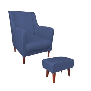 Poltrona Amamentação com Puff Manu Veludo Azul Marinho