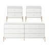 Conjunto 2 Mesas de Cabeceira e Cômoda 6 Gavetas Jasper - Branco C/ Dourado - 1