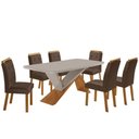 Ver imagem 1 de Mesa de Jantar Yasmin 180cm Tampo com Vidro 6 Cadeiras Carol Veludo Marrom/nat/off/serig. Off