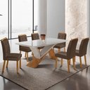 Ver imagem 2 de Mesa de Jantar Yasmin 180cm Tampo com Vidro 6 Cadeiras Carol Veludo Marrom/nat/off/serig. Off
