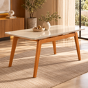Ver imagem 1 de Mesa de Jantar Neo 160x80 Tampo MDF Base Madeira Maciça:Off White/Vidro