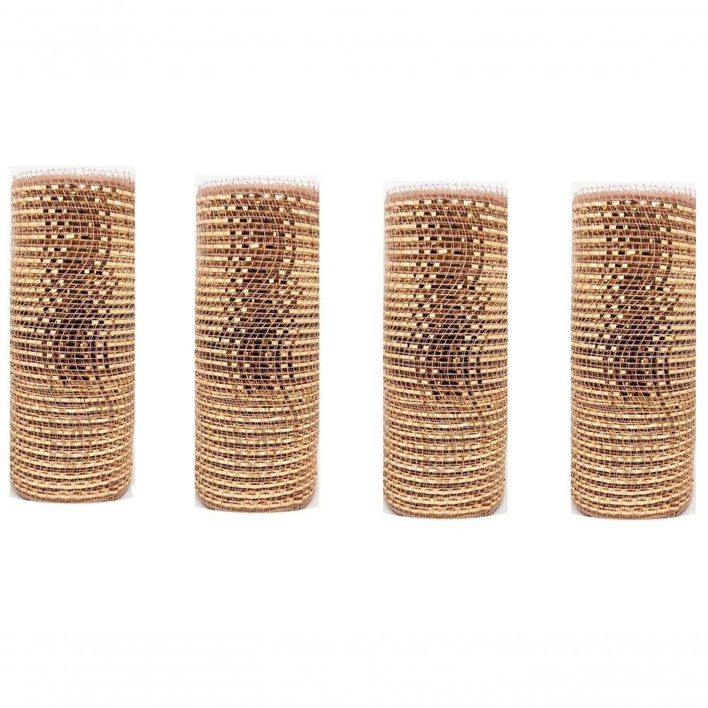 Kit Tela Decoração Natal Fita 15cm X 5 Metros Rosê Gold 4 Pç - 1