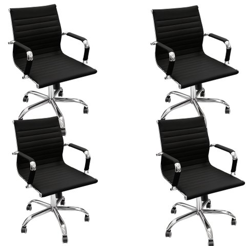 Kit 4 Cadeiras Escritório Diretor Esteirinha Rodízio Relax Corino 3301 Preto