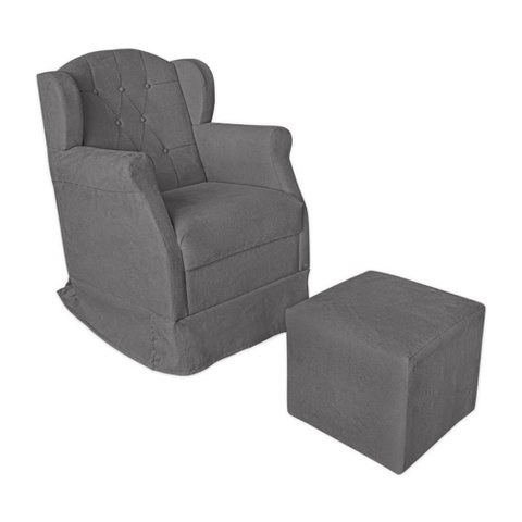 Poltrona Amamentação com Balanço e Puff Luxo Suede Manuela:Cinza