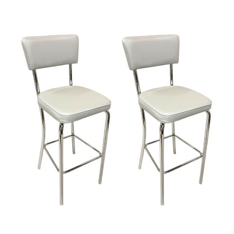 Conjunto 2 Banquetas Olivia Altura 65cm Bar Cozinha Cromada Assento Grosso Confortável Prata Encosto