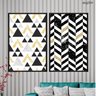 Kit 2 Quadros Decorativos 60x80cm Cada Canvas Geometricos Dourados Abg004 - 2