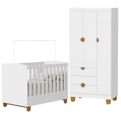 Berço Americano e Guarda Roupa 3 Portas Apolo Branco Fosco - Reller