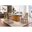 Ver imagem 1 de Conjunto: Mesa Sala Jantar Luna c/ Tampo Madeirado c/ Vidro Canto Reto 180cm + 6 Cadeiras Athenas