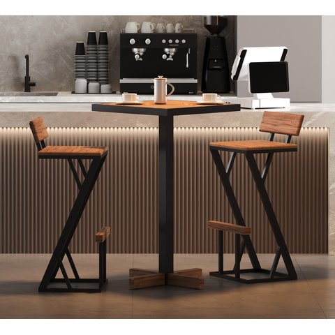 Mesa Bistrô Europa em Madeira Demolição e Estrutura Metálica - Elegância para Ambientes Modernos