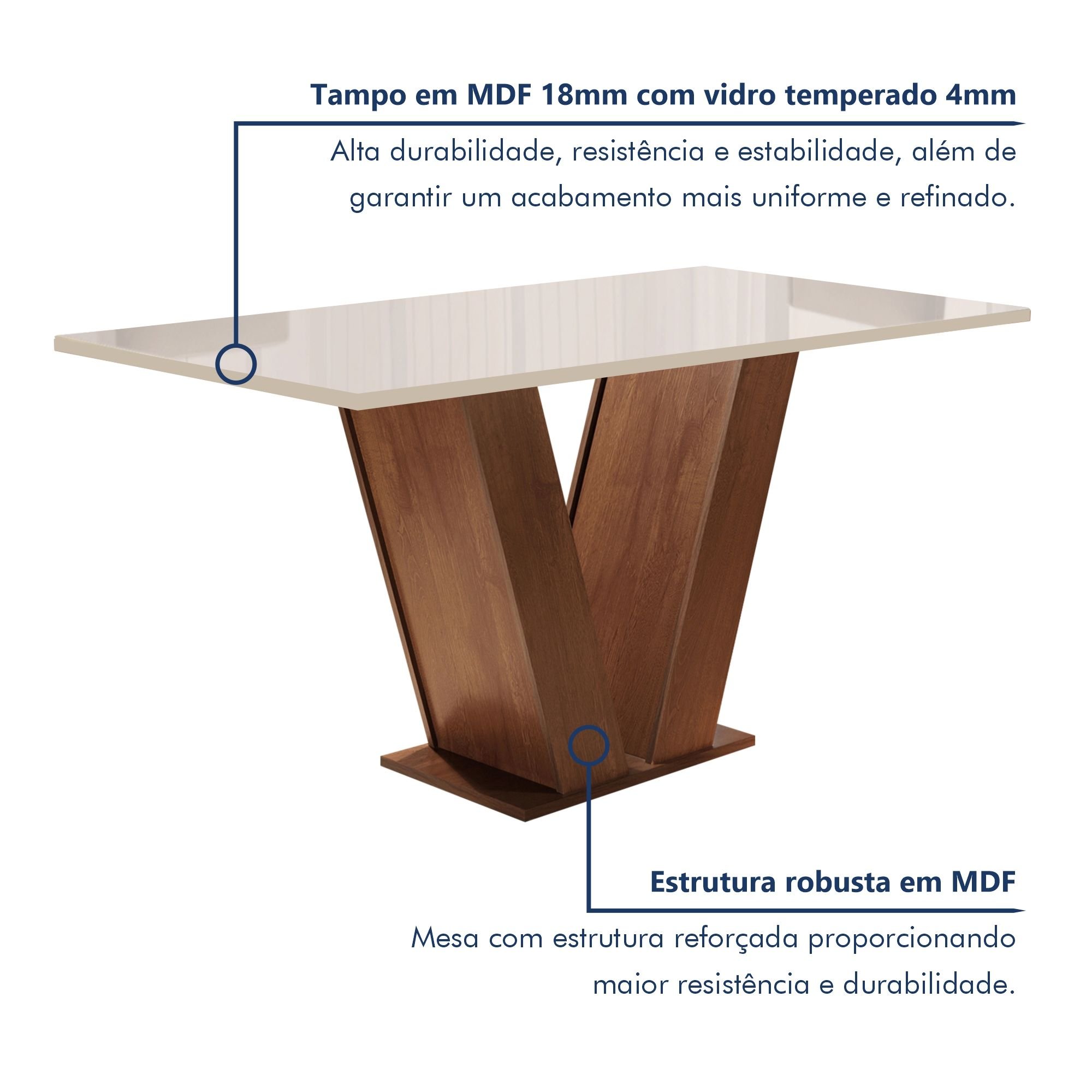 Conjunto Sala de Jantar Mesa Tampo de Vidro 6 Cadeiras Espanha Yescasa - 3