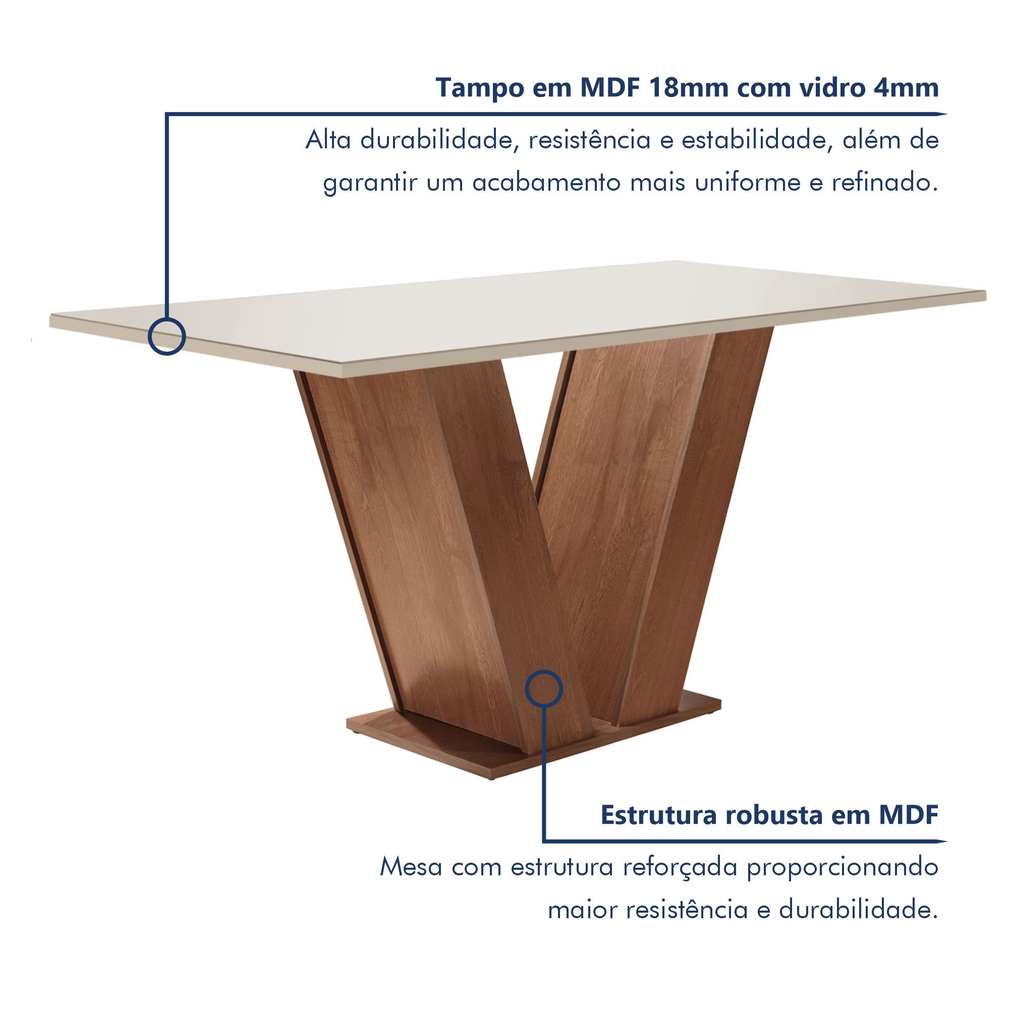 Conjunto Sala de Jantar Mesa Tampo de Vidro 6 Cadeiras Espanha Yescasa - 2