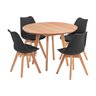 Conjunto Mesa de Jantar Redonda Vertice Madeira Maciça 105cm com 4 Cadeiras Leda Design Preta - 1