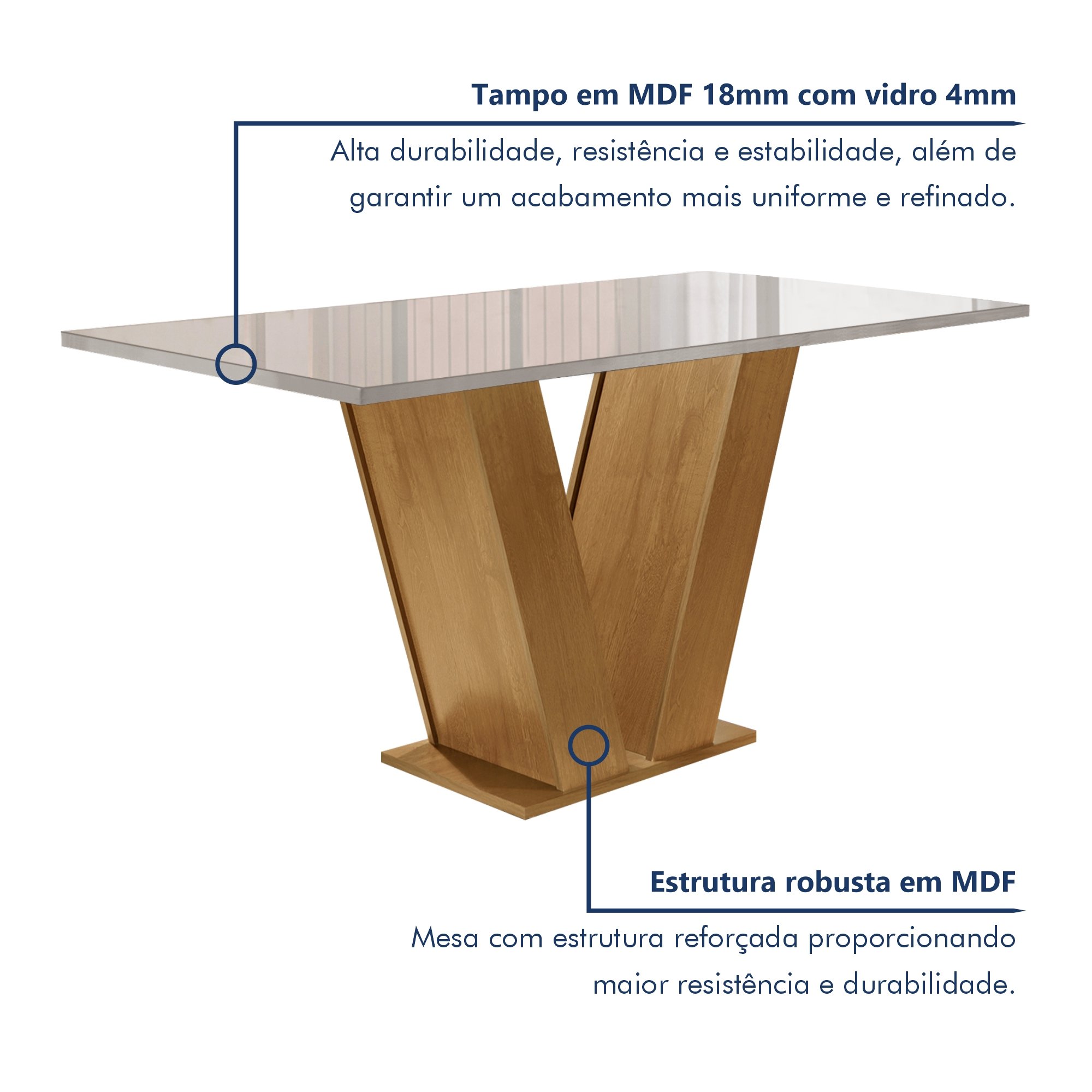 Conjunto Sala de Jantar Mesa Tampo de Vidro 4 Cadeiras Espanha Yescasa - 2