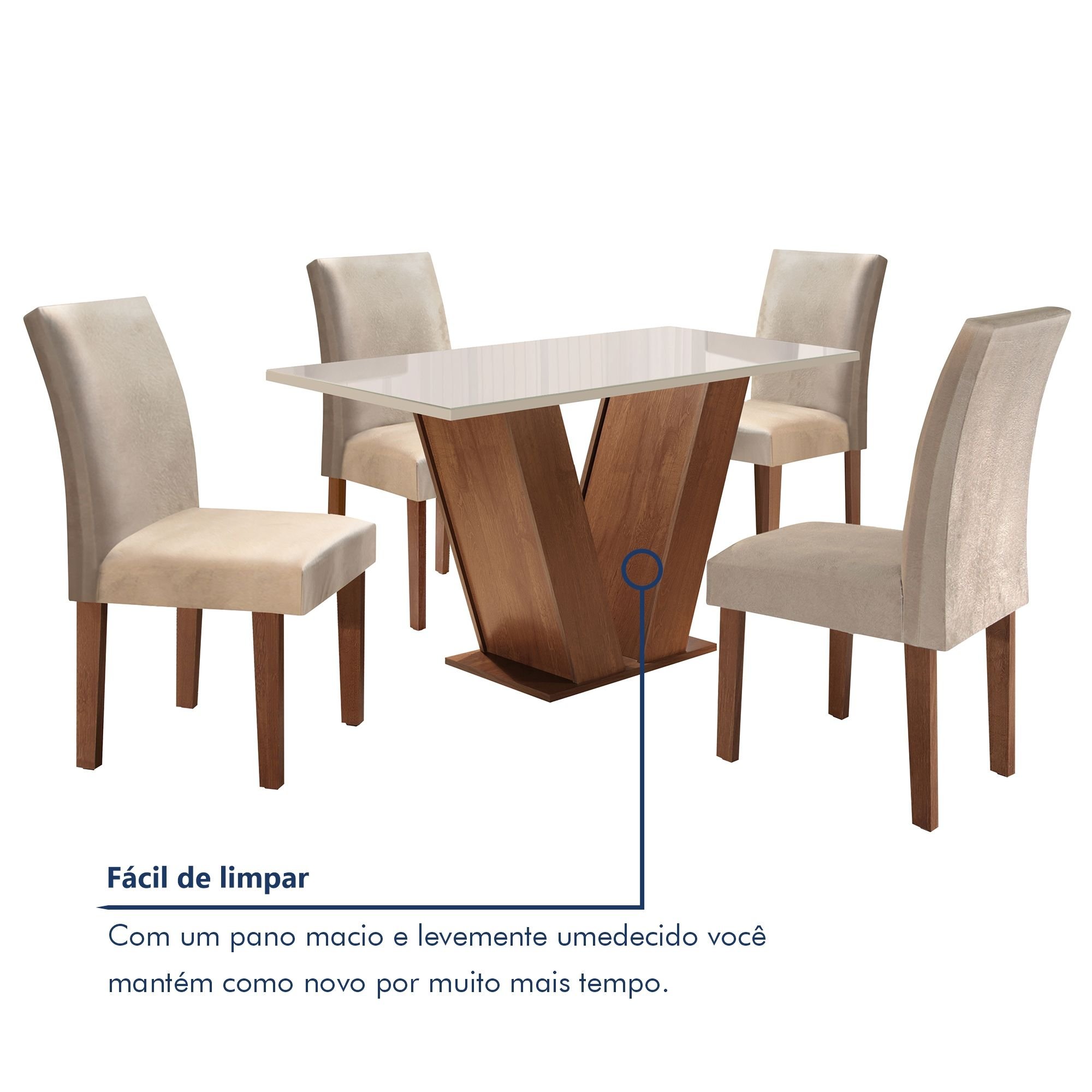 Conjunto Sala de Jantar Mesa Tampo de Vidro 4 Cadeiras Espanha Yescasa - 8