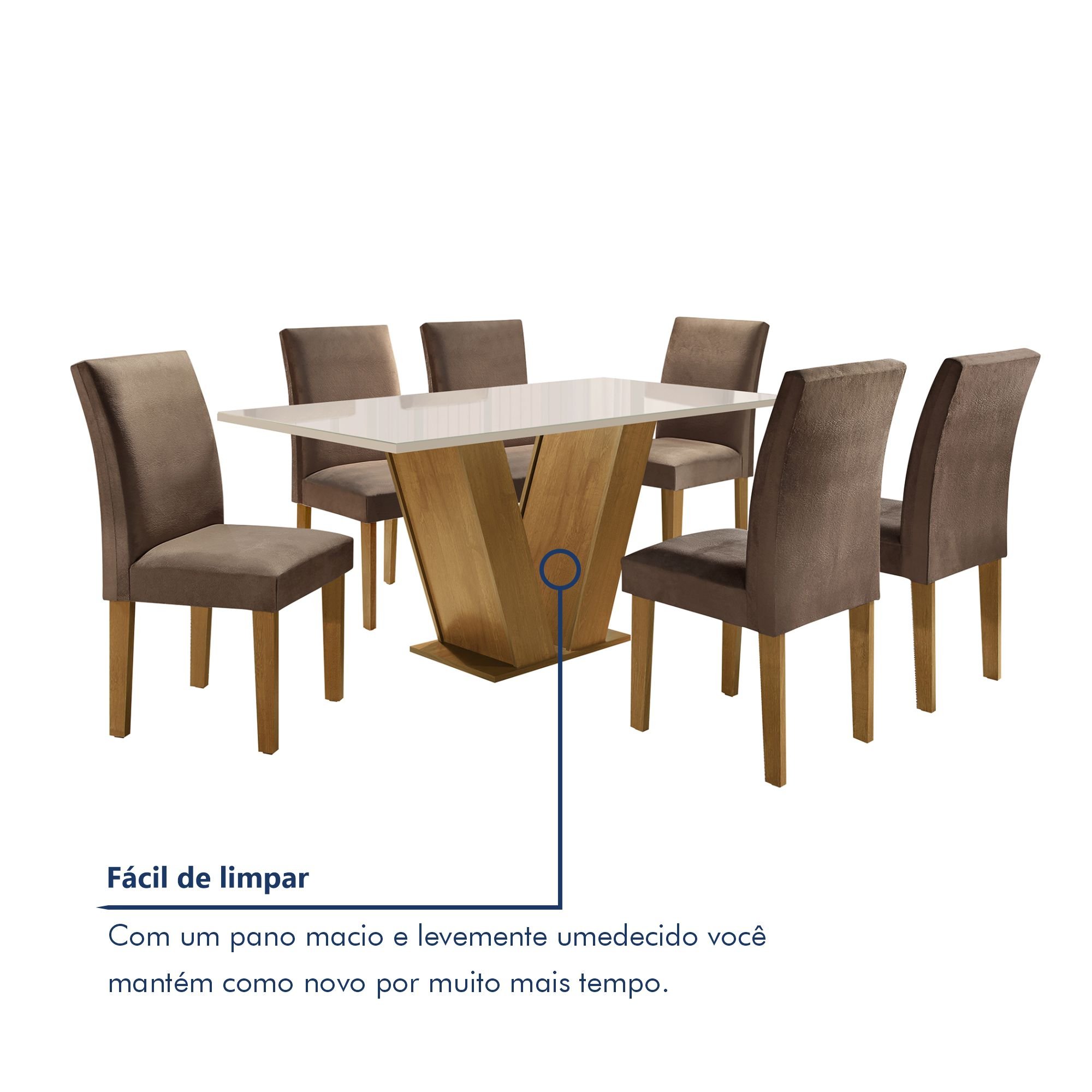 Conjunto Sala de Jantar Mesa Tampo MDF 6 Cadeiras Espanha Yescasa - 8