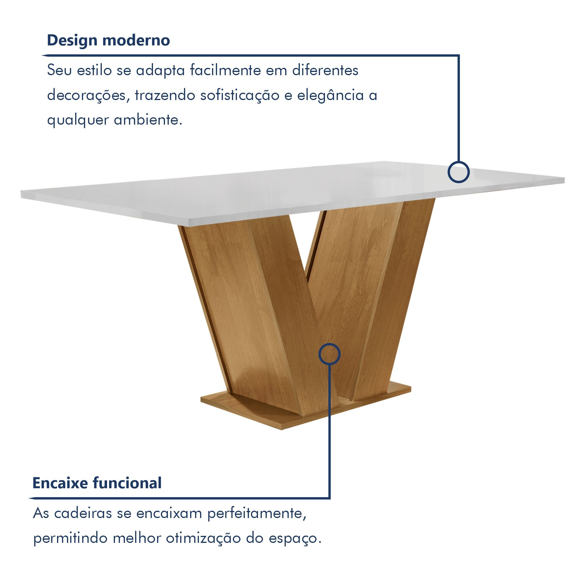 Conjunto Sala de Jantar Mesa Tampo MDF 6 Cadeiras Espanha Yescasa - 3